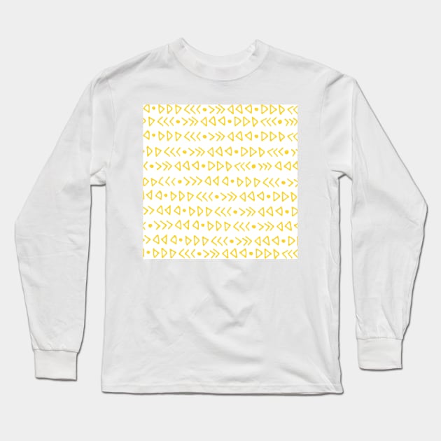 Mustard Yellow and White Graphic Triangles and Arrows Pattern Long Sleeve T-Shirt by dreamingmind